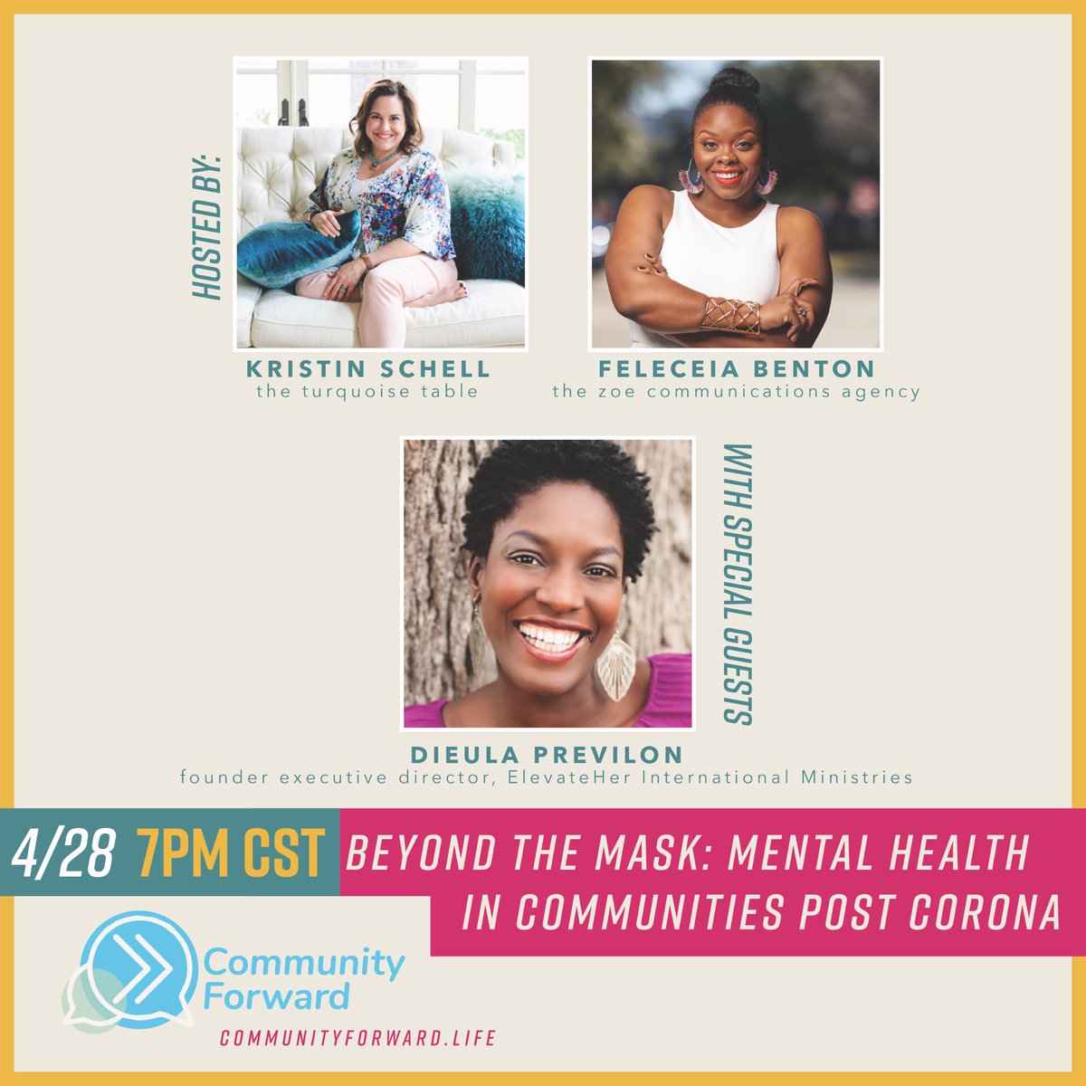 kristinkschell's tweet photo. It's Tuesday and that means another #CommunityForward conversation with my friend Feleceia Benton. I.need.this.conversation. Join us on Zoom -->> https://t.co/NZ4eaVXoKW #weavingcommunity #theturquoisetable https://t.co/BrUgtyMoWg