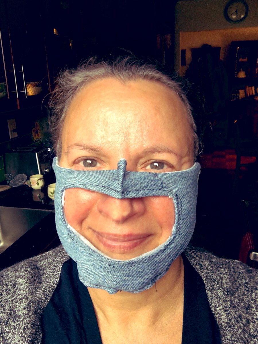 Masks w/ clear fronts are needed when talking to very hard of hearing patients! Studies show masks degrade speech signals. 
 
Dr. Ilana Cellum’s <a href="/ilanacellum/">I. P. Cellum</a> mask—panel made from ramen noodle packaging #hearingloss 

Clear medical masks and #lipreading -  shar.es/aHxIyK