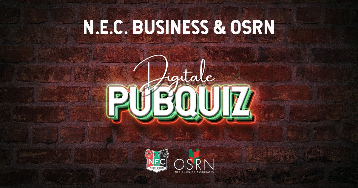 📲 | N.E.C. Business &amp; OSRN Pubquiz

Exclusief voor onze <a href="/NEC_OSRN/">N.E.C. Business & OSRN</a>-leden organiseren wij op maandag 11 mei een digitale pubquiz! 

Meedoen? De aanmeldlink zit in uw mailbox!
