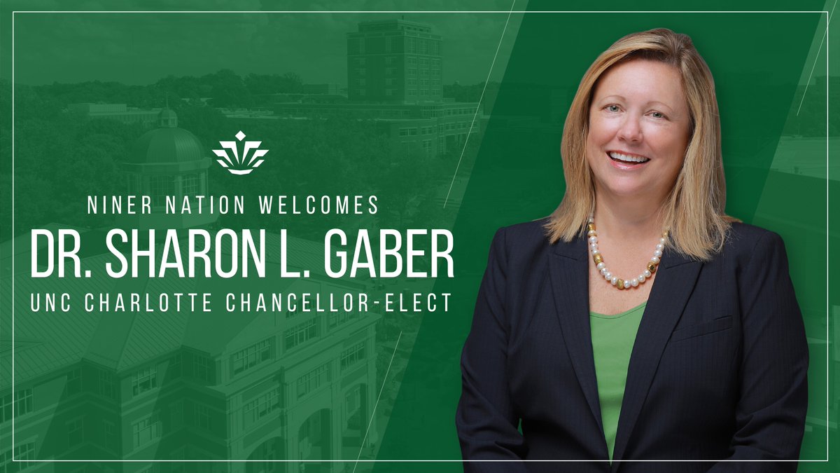 unccharlotte's tweet photo. The UNC System Board of Governors voted today to confirm UNC Charlotte's fifth chancellor. Join us in welcoming Chancellor-elect Dr. Sharon L. Gaber to Niner Nation ➡️ https://t.co/9cd3kdszP2 https://t.co/9oAhV2bIks