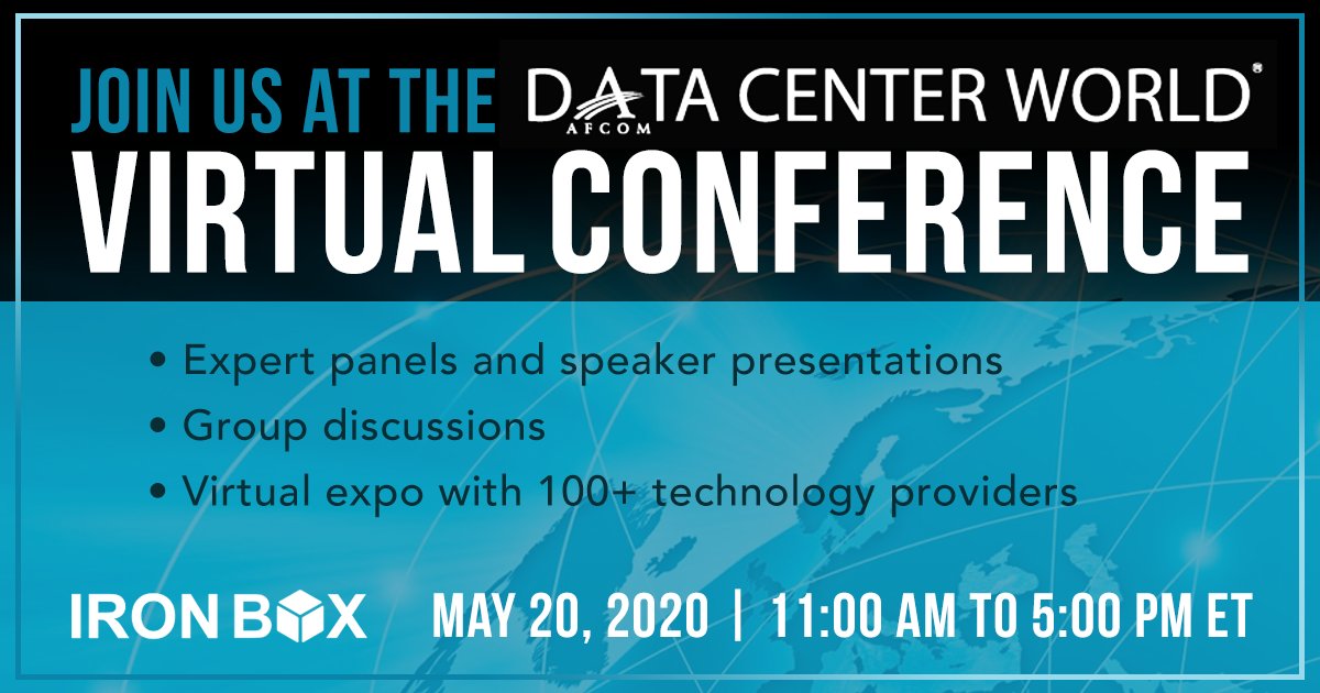 IronBoxUSA's tweet photo. Join Iron Box at the @DataCenterWorld Virtual Conference May 20th! Connect with us at the Cabling Pavilion and learn how we can help power your #DataCenter #DCW2020Virtual Register: https://t.co/CL3wZxxgsr https://t.co/BOgbVtffet