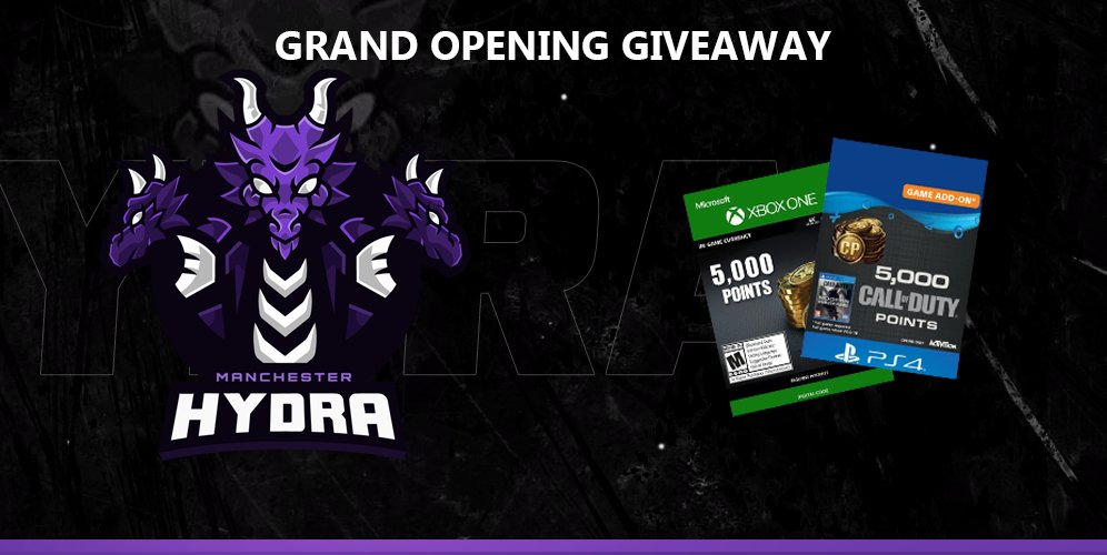 ManchesterHydra's tweet photo. To celebrate the signing of our @CallofDuty team we are announcing a giveaway for 5000 COD Points and all you have to do is the following!

Follow @ManchesterHydra 
Retweet this post 
And tag 3 friends winner will be announced on the 19th May!

#FeelTheFire https://t.co/k8nJt9cJ9n