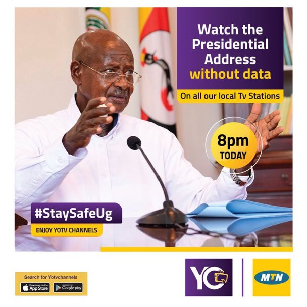 mjhumphrey4's tweet photo. H.E @KagutaMuseveni will address the nation tonight!
Are you Wondering whether the lockdown will be extended or #PauseRent will finally be a point to make?
Simply download the @yotvchannels App to watch without worrying about any data charges.
#ChoiceYo #MTNTVBundles https://t.co/kC1JaiDwio