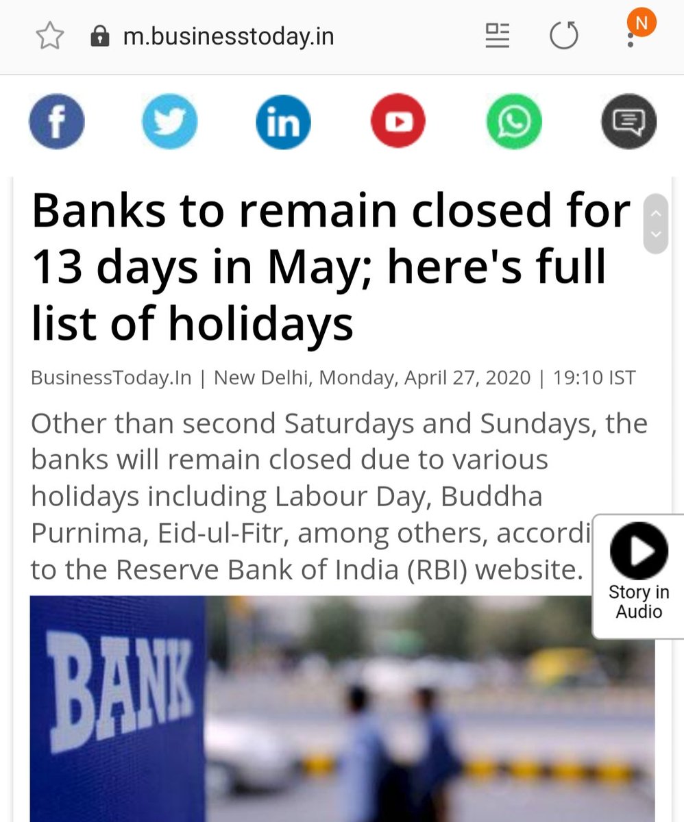 idesibanda's tweet photo. Editor- TRP gng Down, Need Breaking News.
Reporter- 100 Deaths due to Corona

Edi.- No something exciting.
Repo.- Economy on 45 yrs Low.

Edi.- No Something explosive.
Repo.- Banks will remain Closed #13Days in May.

Editor- PROMOTED!

#FakeNewsAlert
Banks are not closed 13 Days. https://t.co/mQcHGUxq0q