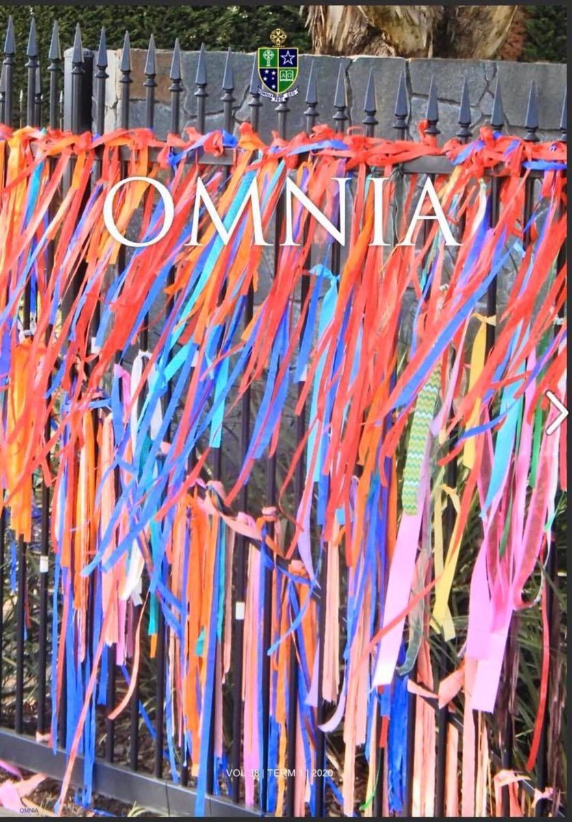 Milliganreports's tweet photo. St Kevin's College new magazine cover. Proudly displaying Loud Fence for survivors. Profound culture change since our @4corners Boys Club story 10 weeks ago. School once removed these ribbons. Now, loud &amp; proud. Well done, Paris Street &amp; everyone who brought truth to power. https://t.co/OFGbko7wKH