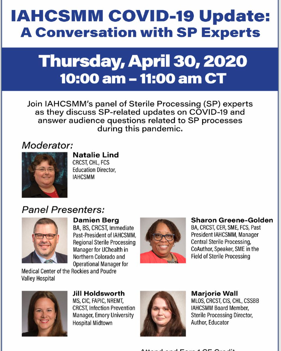 LeadSpd's tweet photo. I am excited for this IAHCSMM Covid 19 Update! Are you going to be there?

#calispd #ccsasocial #crcst #iahcsmm #cbspd #spd #cssd #sterileprocessing #centralsterile #aami #aorn #cst #infectioncontrol #apic #COVID19 #N95masks #N95 #strongertogether https://t.co/KjaoxPncRf