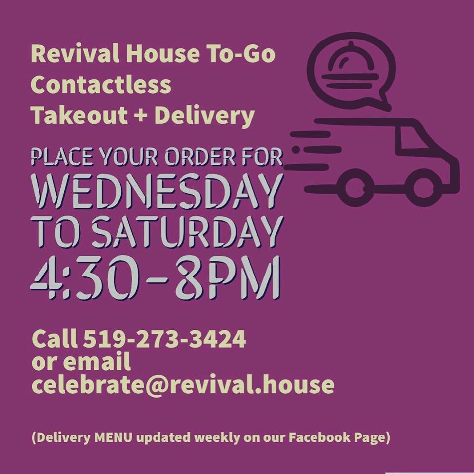 Here's Rob with bags of delicious RH grub. And from Wednesday to Saturday, you, too, can receive one or more of these bags--and dive into the treasures they hold! We offer contactless delivery and pickup. #takeout #takeaway #StratfordON #SavourStratford