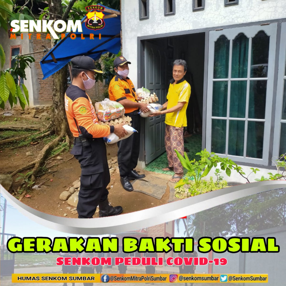 SenkomSumbar's tweet photo. Guna meringankan beban masyarakat yang terdampak covid -19,Pengurus Senkom Mitra Polri Kota Padang menyalurkan bantuan berupa beras dan sembako, karena ada beberapa warga yang kena PHK.
#senkompeduli
@Senkom_padang 
@DitbinmasSumbar 
@BPBD_PADANG 
@senkompusat https://t.co/ng66fQkzlc