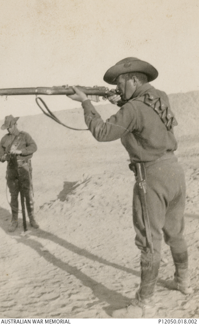 ian4214's tweet photo. @Gallipoli100 
Another picture of one of the three James brothers - again William, in 1915 a Staff Sergeant, practising rifle shooting in Egypt before going onto Gallipoli, where he won the MC with the 1st ALH. He was born in Australia but his brothers were born in Wales. https://t.co/6aC3y3EvNK