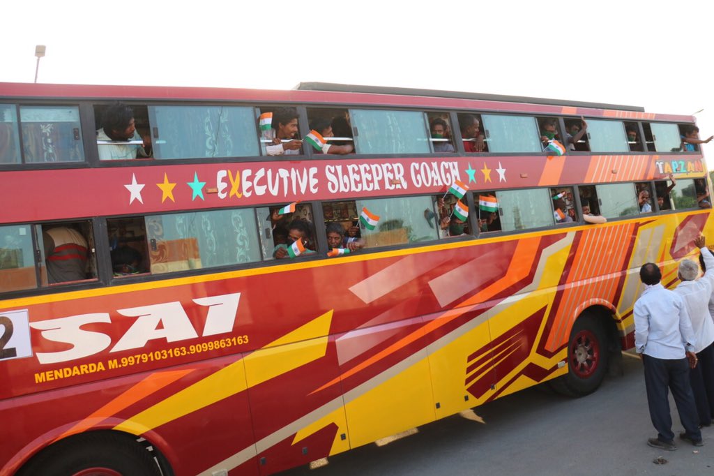 Collector Gir Somnath (@collectorgirsom) on Twitter photo First batch of 10 buses carrying 780 fishermen of Andhra Pradesh (who were at Veraval Port since lockdown) was flagged off from Veraval today.
They will travel to Srikakulam.
Others will follow soon
<a href="/CMOGuj/">CMO Gujarat</a> <a href="/AndhraPradeshCM/">CMO Andhra Pradesh</a> <a href="/MGirsomnath/">Info Girsomnath GoG</a> <a href="/SdmVeraval/">SDM Veraval</a> <a href="/pkumarias/">Pankaj Kumar</a> First batch of 10 buses carrying 780 fishermen of Andhra Pradesh (who were at Veraval Port since lockdown) was flagged off from Veraval today.
They will travel to Srikakulam.
Others will follow soon
<a href="/CMOGuj/">CMO Gujarat</a> <a href="/AndhraPradeshCM/">CMO Andhra Pradesh</a> <a href="/MGirsomnath/">Info Girsomnath GoG</a> <a href="/SdmVeraval/">SDM Veraval</a> <a href="/pkumarias/">Pankaj Kumar</a>