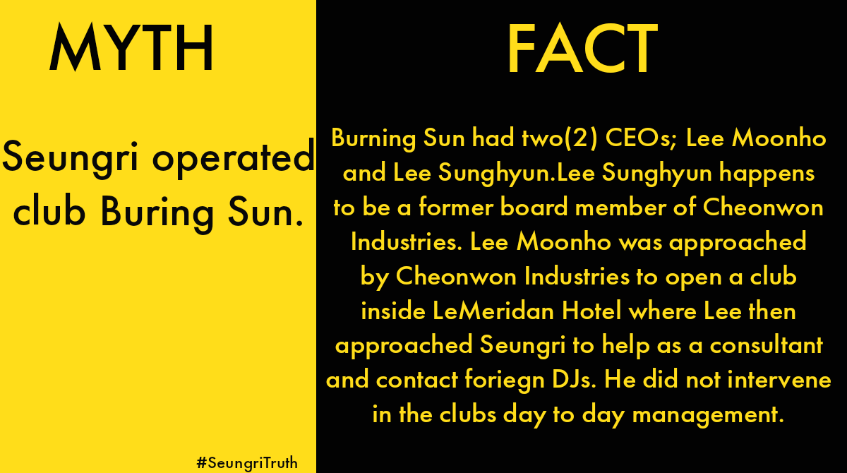 Seungrimyth's tweet photo. Myth #3: He ran club Burning Sun https://t.co/8ajT5Z45nK
