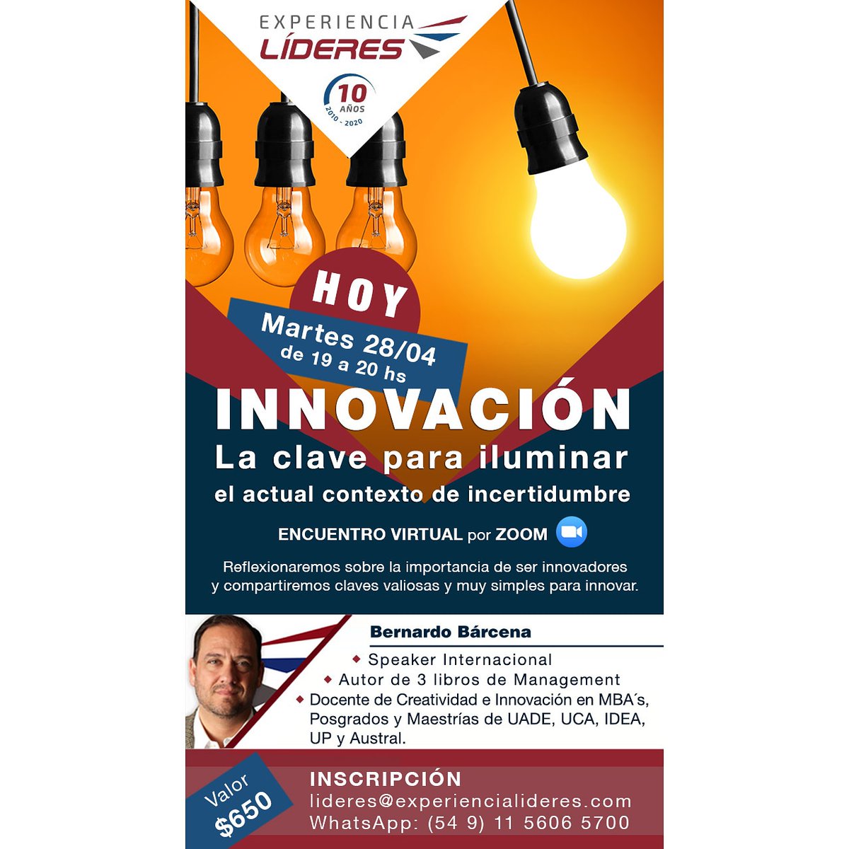 EXPLIDERES's tweet photo. HOY Nuevo Encuentro Virtual!!!

INNOVACIÓN
La Clave para Iluminar el actual Contexto de Incertidumbre.

INSCRIPCIÓN
lideres@experiencialideres.com
WhatsApp: (54 9) 11 5606 5700
#ExperienciaLíderes #Innovación https://t.co/xMn7DsweR4