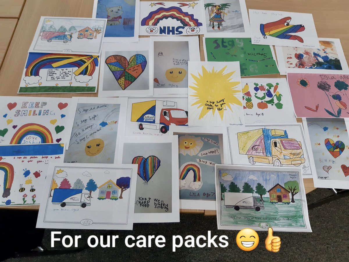 Importance of valuing our teams! Not only are these colourful pictures from kids warming the hearts of people #shielding #COVID19 in our care packs @ndsscotland <a href="/scotgov/">Scottish Government</a> they are boosting the morale of our hard working teams <a href="/BidfoodUK/">Bidfood UK</a> #keepsmiling #safesafe