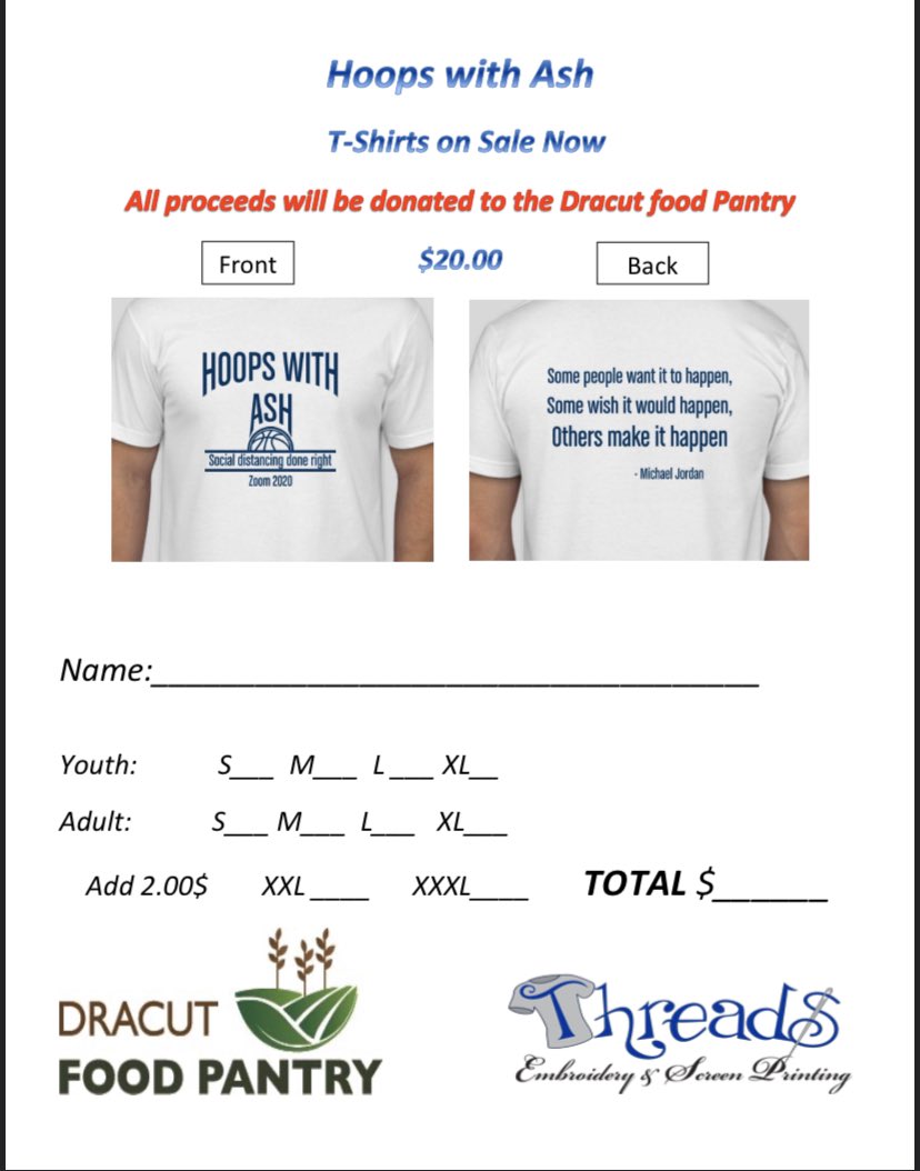 I’m selling these t-shirts that goes along with my zoom classes. All the proceeds will be donated to the dracut food pantry <a href="/LadyMiddies/">Dracut Lady Middies</a> <a href="/elite_c4/">C4 Elite</a> <a href="/dracutmiddies/">Dracut HS Athletics</a> <a href="/probballtrainer/">Janai</a>