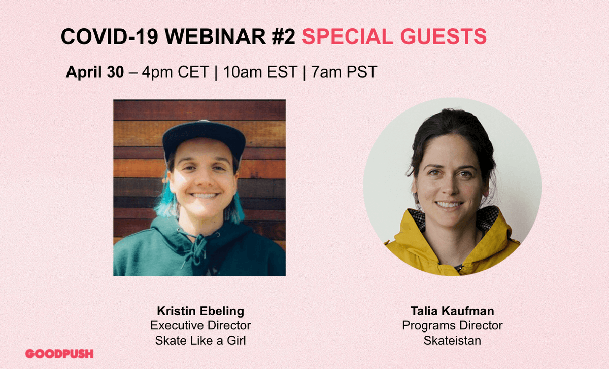 thegoodpush's tweet photo. We're super excited to run our 2nd #COVID19 response webinar this Thursday. 

80+ people working in #socialskateboarding are signed up already. 

Register here: https://t.co/QCjwbV4uvy

With special guests from @skatelikeagirl @Skateistan https://t.co/tTDXwkWAF7