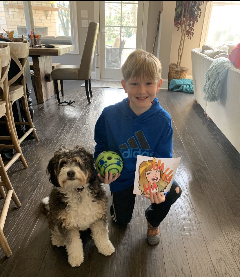 I found a way to be with my kids...just maybe not in person. Playing ball with one and their amazing pooch!!