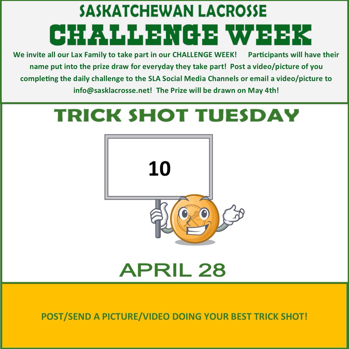 SaskLacrosse's tweet photo. Show us how creative you can be, while showing off your stick skills! #TrickShotTuesday #ChallengeWeek #KeepingBusyTogether #LaxFamily #SaskLacrosse https://t.co/WyFDuLORxV