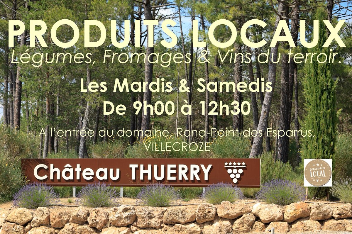 ChateauThuerry's tweet photo. 📯.@ChateauThuerry propose un mini marché de produits  du terroir @Villecroze -Var :
📅 Les Mardis et Samedis de 9h00 à 12h30
📍 Entrée du domaine-rond point des Esparrus
🧺 La Cabrette Légumes &amp; Fromages, le vin du domaine
⚠️ Gestes barrières
#VerdonExperience #VerdonConfinement https://t.co/FB895izTHv