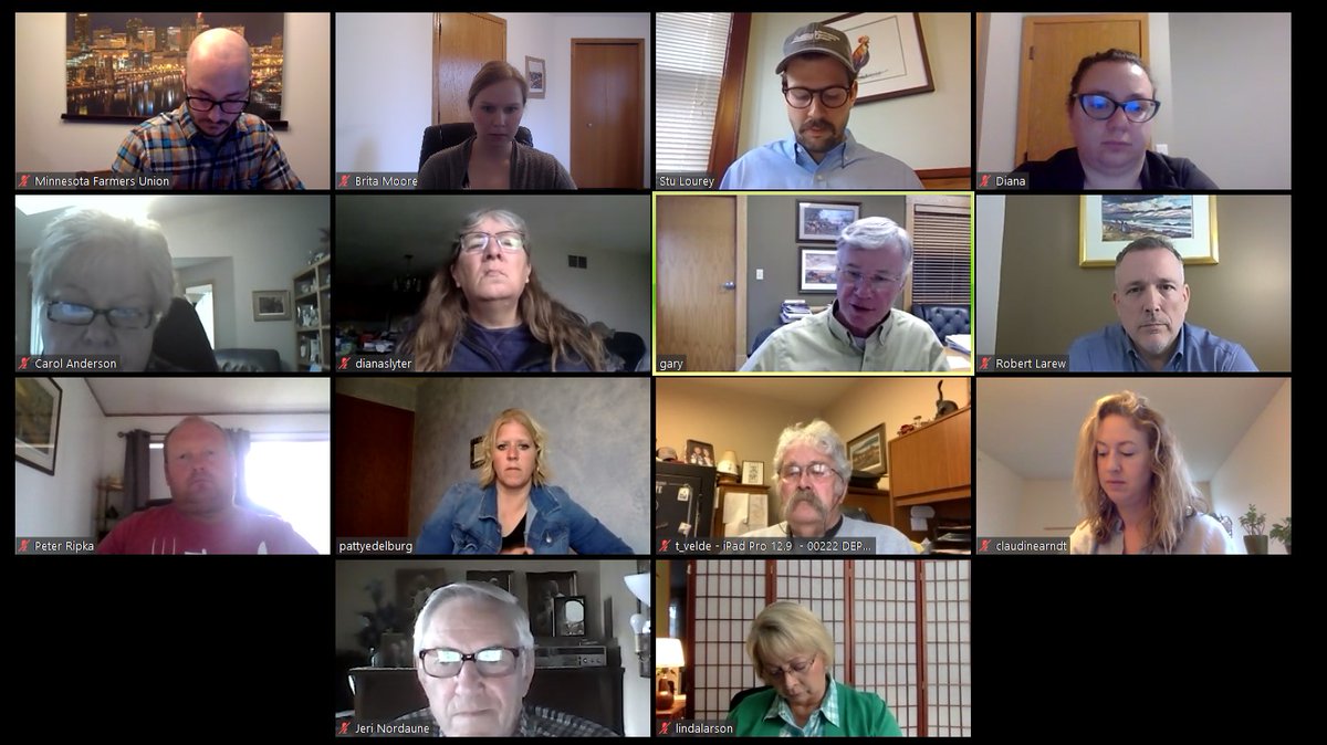 MNFarmersUnion's tweet photo. We are up and running with our first MFU Zoom event, a discussion with our President Gary Wertish, @NFUDC President Rob Larew and NFU Vice President Patty Edelburg. We're excited to hear from our members and how we can best be there for you. #MNAg https://t.co/86iwJoIjZn