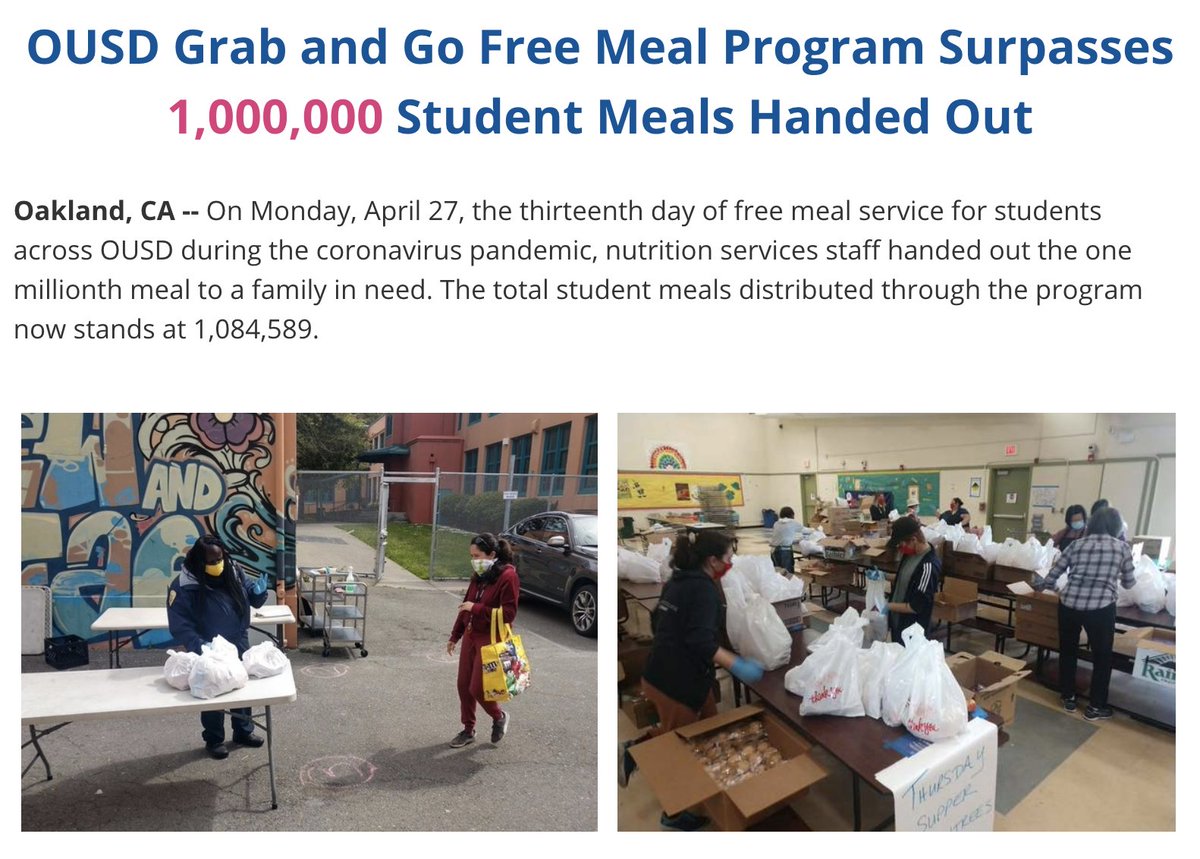 OUSDNews's tweet photo. OVER 1 MILLION meals served to Oakland Kids! The @OUSDFood team and volunteers are providing critical support to our families. 💪👏🙏https://t.co/yzl7ysKTiP https://t.co/niwt3nep87
