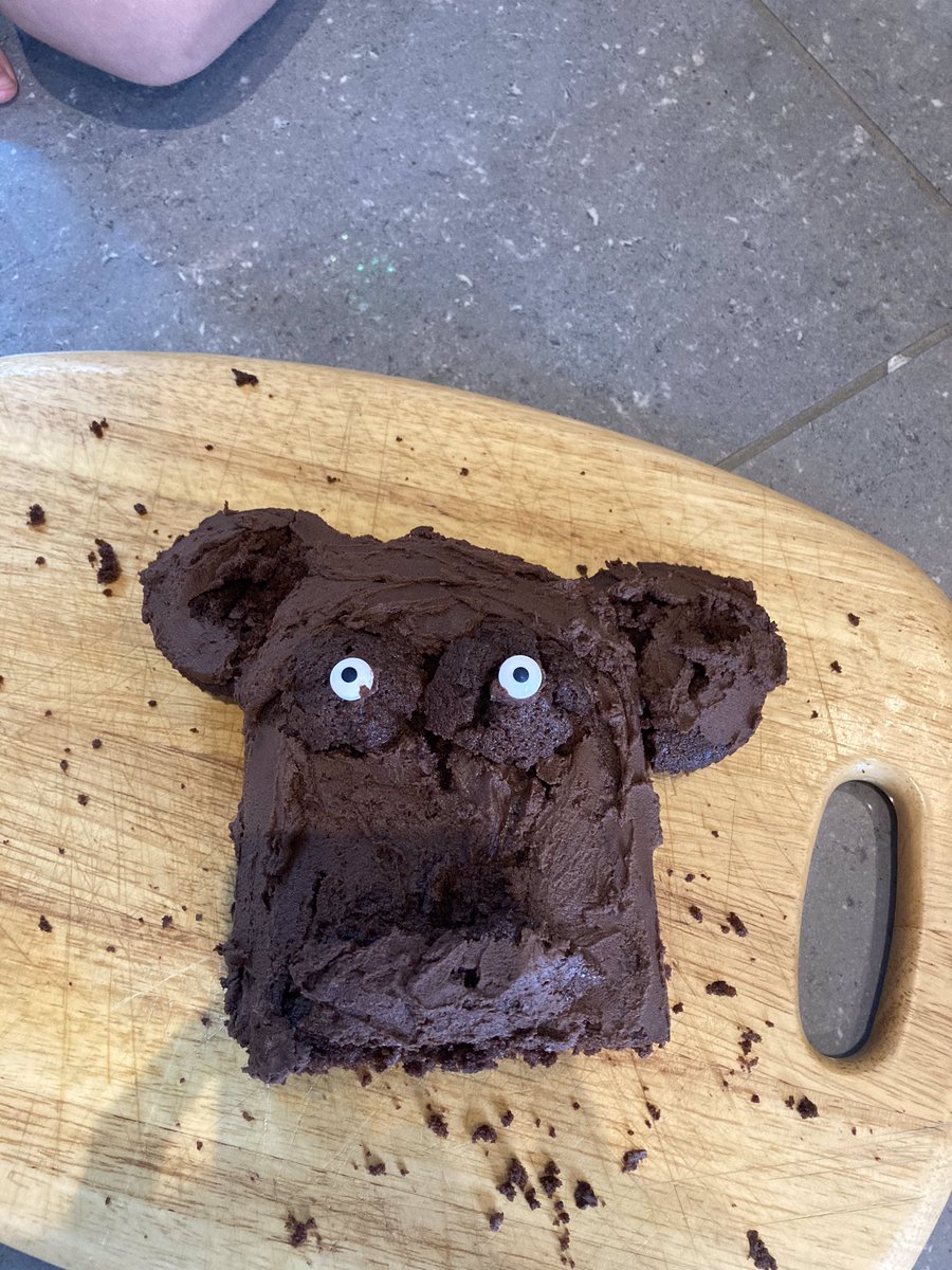 CatherineMelli4's tweet photo. Well the ice lolly didn’t appeal to William, so here is possibly the scariest looking meerkat to have ever been created from chocolate cake! Tastes delicious though thankfully! 😅 #creativebaker #meerkatmadness @HCS_PrePrep @blackcatservice https://t.co/LtWLeOajOp
