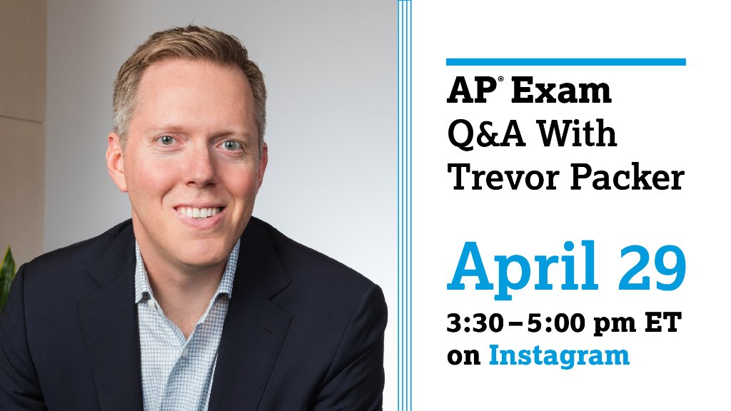 AP for Students (@apforstudents) on Twitter photo Tomorrow, <a href="/AP_Trevor/">Trevor Packer</a> will be answering your AP Exam questions on Instagram! Keep an eye on our story to ask yours. instagram.com/collegeboard/ Tomorrow, <a href="/AP_Trevor/">Trevor Packer</a> will be answering your AP Exam questions on Instagram! Keep an eye on our story to ask yours. instagram.com/collegeboard/