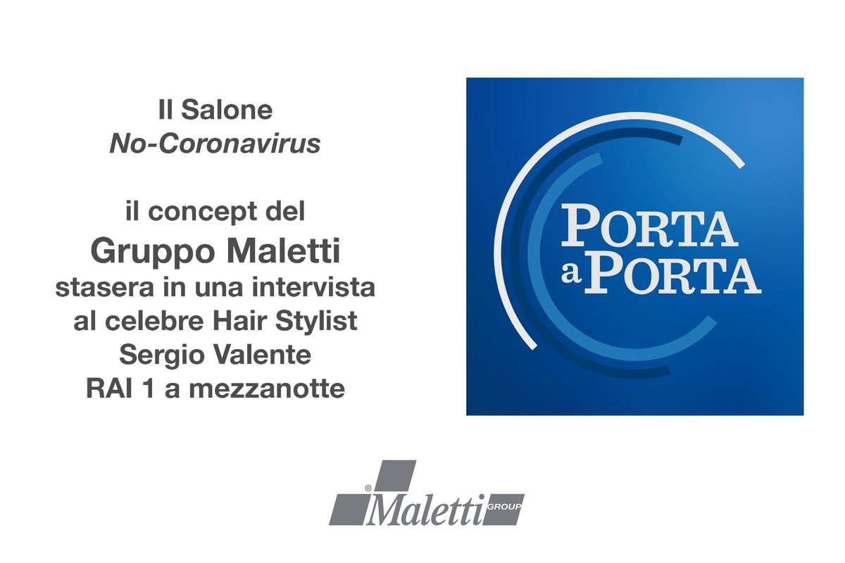 Il “Salone No-Coronavirus", un concept di salone by #MalettiGroup che permette a parrucchieri e clienti di ridurre al minimo il rischio di contagio. Stasera a mezzanotte su #Portaaporta, <a href="/RaiUno/">Rai1</a>