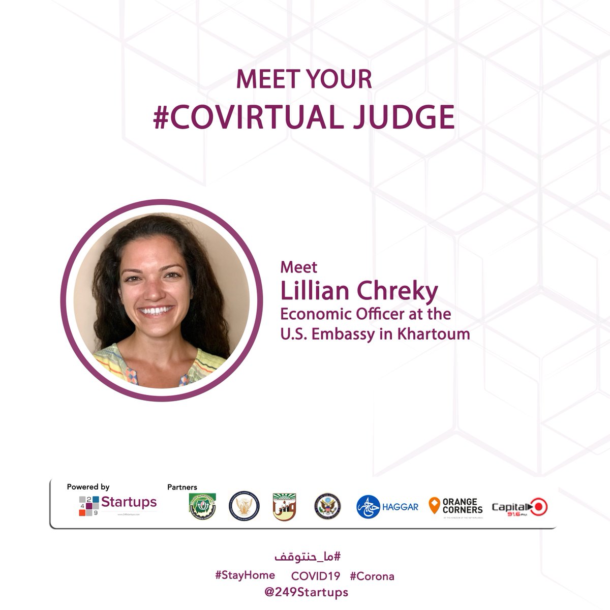 249Startups's tweet photo. #MeetTheJudges 

"Lillian Chreky" is an Economic Officer at the U.S Embassy in Khartoum @USEmbassyKRT . Her portfolio includes mining, cybersecurity and telecommunications, and anti-money laundering and counterterrorism financing. 

1
#COVirtual #249Startups https://t.co/H2NIIcMUjJ