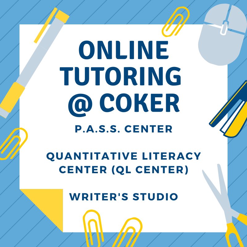 It’s the last week of classes, Cobras! Don’t forget that Coker is offering online tutoring if you need any extra assistance with your final assignments or prepping for any final exams you may have. You can find the tutoring schedules by clicking the link in our bio!