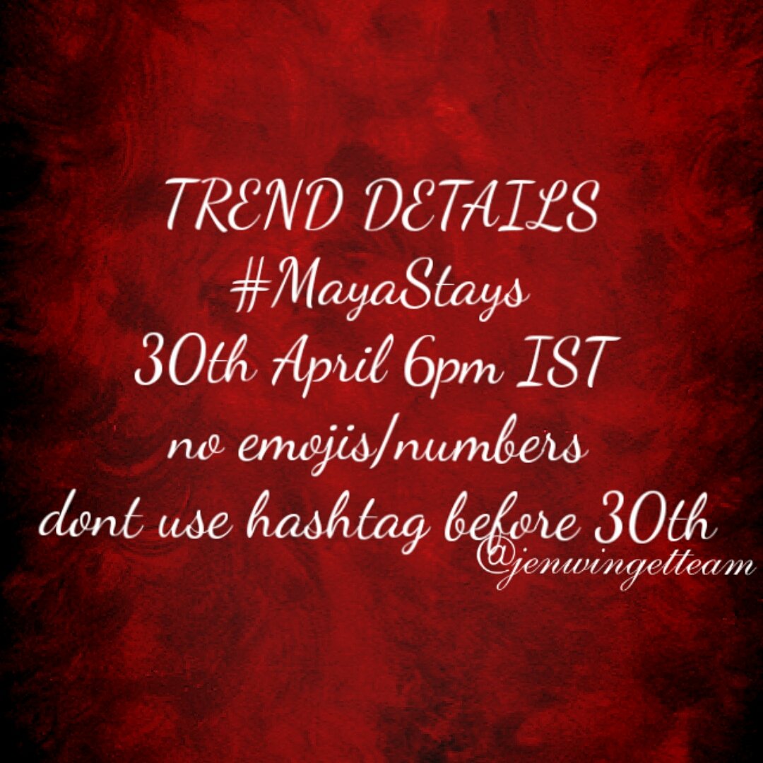 JenWingetTeam's tweet photo. Lets do this guys!!
Appreciation trend for our JenJen as Maya Jai Singh 
As Maya will stay in our hearts forever ... Let's trend to show our love for her.❤ 
Trend Details👇
30th april 6pm IST
Change your location to India
Dont use hash tag before 30th.👇 #JenniferWinget https://t.co/1O2oVKjV1Q