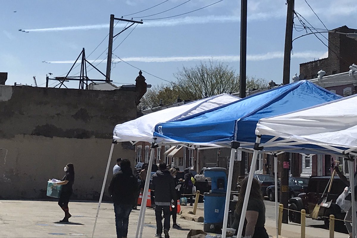 ShaneClaiborne's tweet image. As we were distributing food to about 400 people today, the Blue Angels flew over. No one missed the irony. We could do without the theatrics of Empire right now. Our people need food and healthcare.
