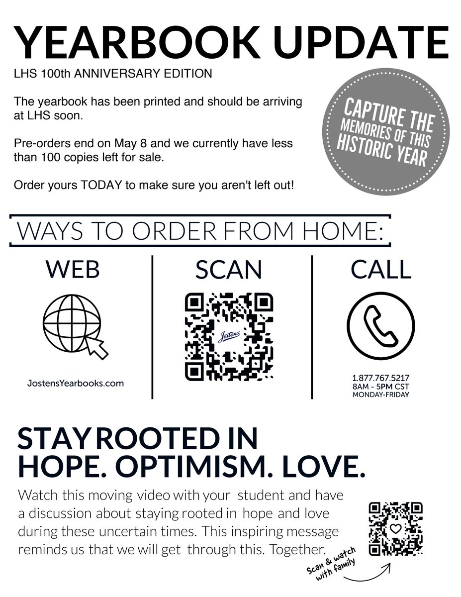 Last chance to order your 2020 Lakewood High School 100th Anniversary yearbook. Sales end May 8th and we have less than 100 books left. Don't be left out!