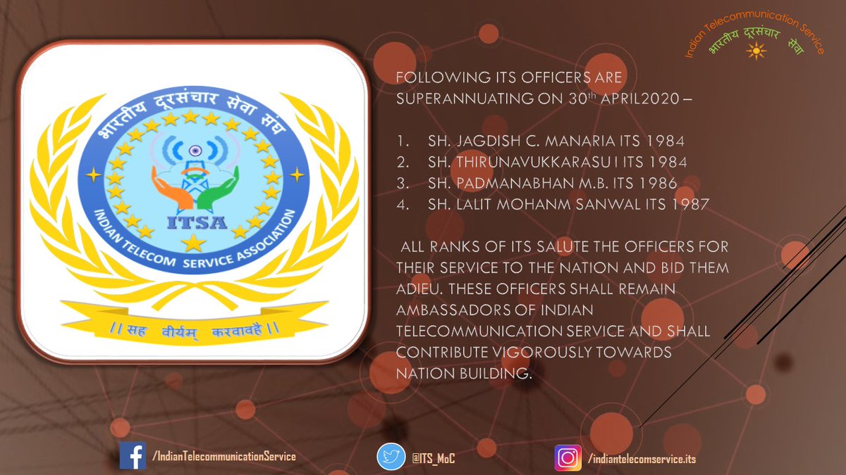 ITS_MoC's tweet photo. #RetiringOfficers All Ranks of ITS salute these Officers for their service to the nation and bid them adieu. These Officers Shall remain Ambassador of #ITS and shall contribute vigorously towards Nation Building. The Officers are superannuating on 30th April 2020. https://t.co/jfwEXSGisV