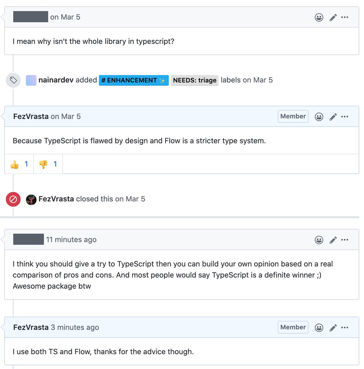 FezVrasta's tweet photo. Why do I need to discuss daily about this stuff? 😩

#typescript #flowtype https://t.co/0bRhJGHrgb