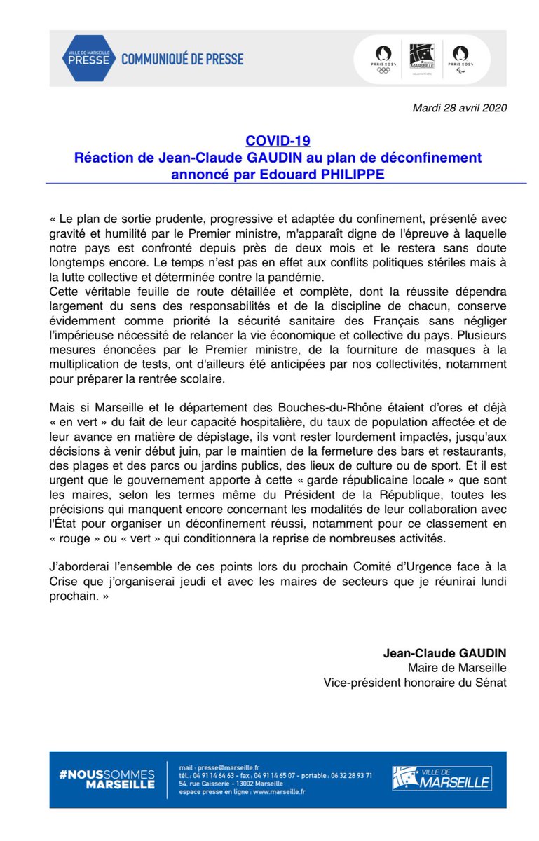 Retrouvez ma réaction suite à l’intervention du Premier Ministre @EPhilippePM à l’Assemblée Nationale #Deconfinement #Marseille