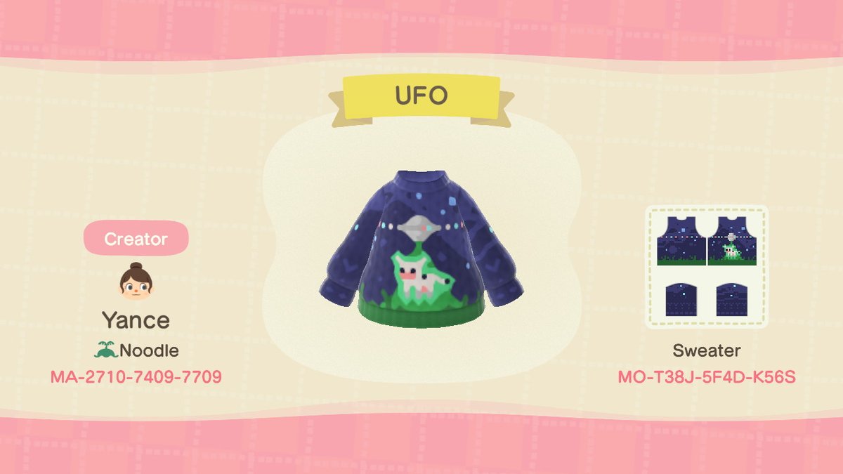 NoodleIsland's tweet photo. ufo sweater code! #noodleisland #animalcrossing #acnh #acnhfashion https://t.co/iX2jkblOTh