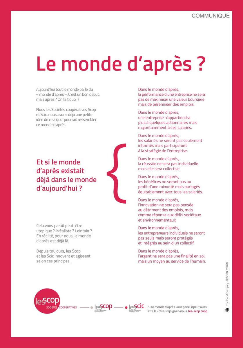 Nous étions là avant, nous serons là après, nous sommes ESSENTIEL pendant tant la solidarité et la prise en compte de l'#humain est l'essence même de nos structures #coopératives #changeonsdeparadigme #lhumainaucentre #noussommeslefutur #CAE #entrepreneursalarié