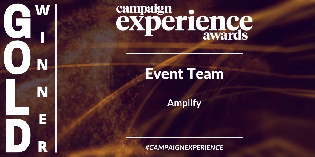 Campaign Experience Awards (@cxexperience) on Twitter photo We are excited to announce that the Gold Award for Event Team of the year at the 2020 #CampaignExperience Awards goes to… <a href="/weareamplify/">We Are Amplify</a>, congratulations! We are excited to announce that the Gold Award for Event Team of the year at the 2020 #CampaignExperience Awards goes to… <a href="/weareamplify/">We Are Amplify</a>, congratulations!