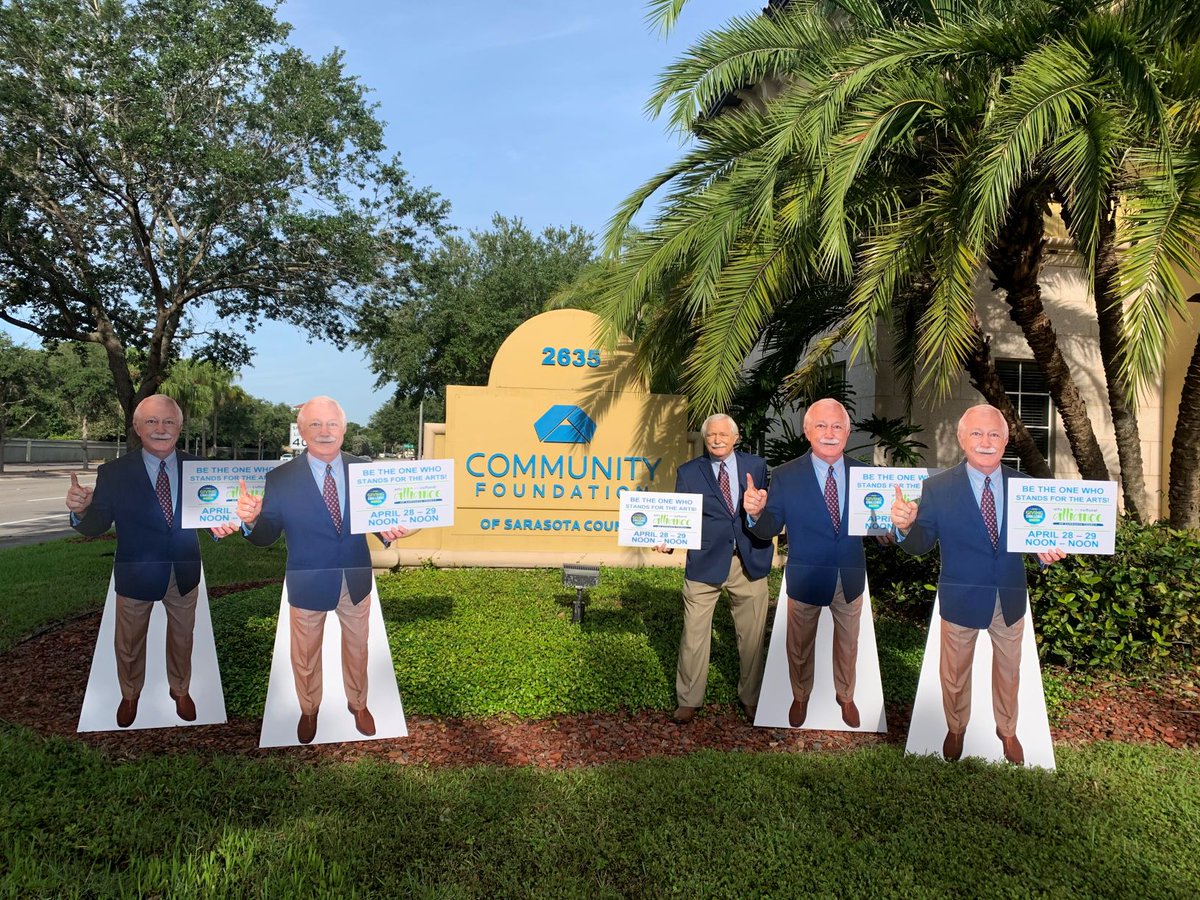 Our Executive Director Jim Shirley has figured out how to be in multiple places at once during #GivingChallenge2020! Be like "Flat" Jim and #StandForTheArts. #BeTheOne <a href="/CFSarasota/">Community Foundation of Sarasota County</a>