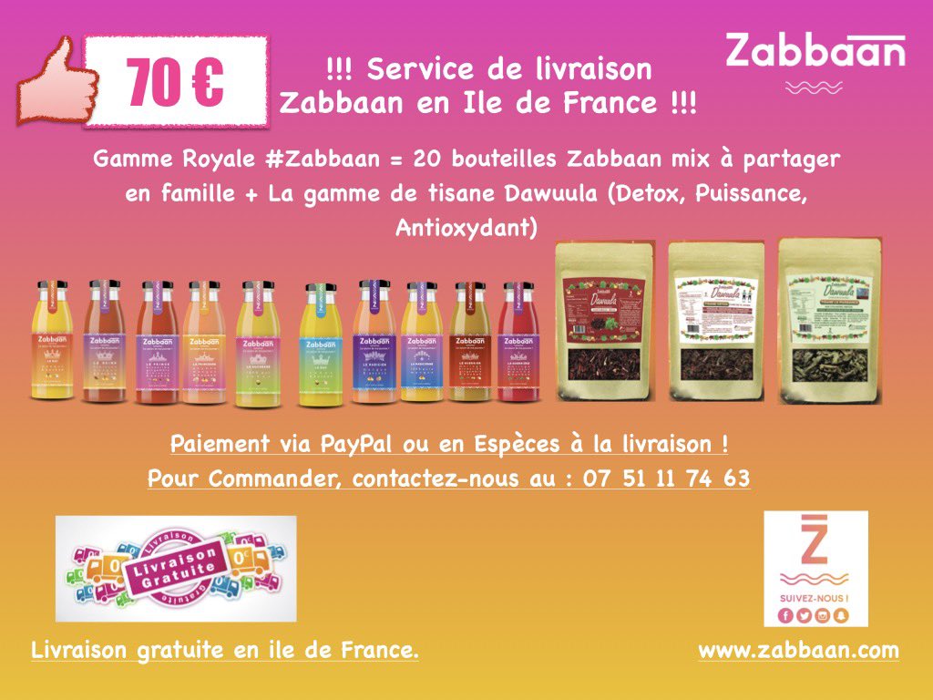 Zabbaan débarque en Ile de France 🧡 et la livraison est gratuite! 

Zabbaan le secret de ma journée !

Vous pouvez contacter 07 51 11 74 63 pour passer vos commandes, paiement via PayPal ou en Espèces à la livraison 🚚 

#Zabbaan
#ZabbaanFrance
#LoveZabbaan
#FromBamakotoParis