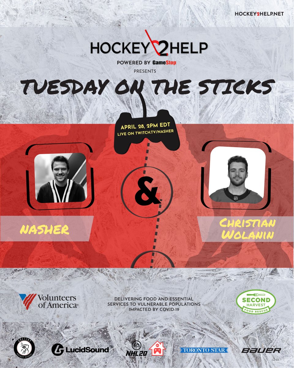 hockey2help's tweet photo. Match today at 2:00pm EDT.  @TheNasher61 VS @Cwolanin20 ! 

WATCH: https://t.co/jbX3bSd075
DONATE: https://t.co/RHT7kkMo1F

@EASPORTSNHL EA SPORTS NHL 

#hockey2help #twitch #nasher #bauerhockey
#onlinestreaming #volunteersofamerica #secondharvest
#covidrelief #stayandplay https://t.co/GGwwAWDwOC