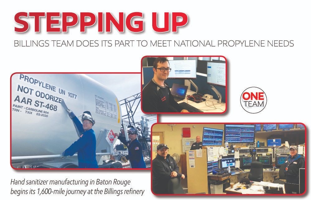 ExxonBillings's tweet photo. Sometimes the journey to assist in pandemic response is more than 1,600 miles. The Billings team has risen to the challenge to get rail tankers full of base stock propylene to our sister chemical plant in Baton Rouge, LA to manufacture hand sanitizer. https://t.co/1CvjrGTHs9