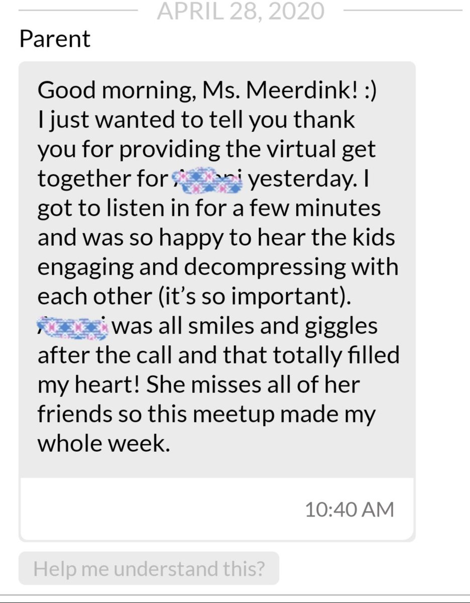 A sweet text from a parent about yesterday's Meet. Can't wait to do the Challenge Hangout next Monday again! #DDES5th #DDESSoar @DillardES