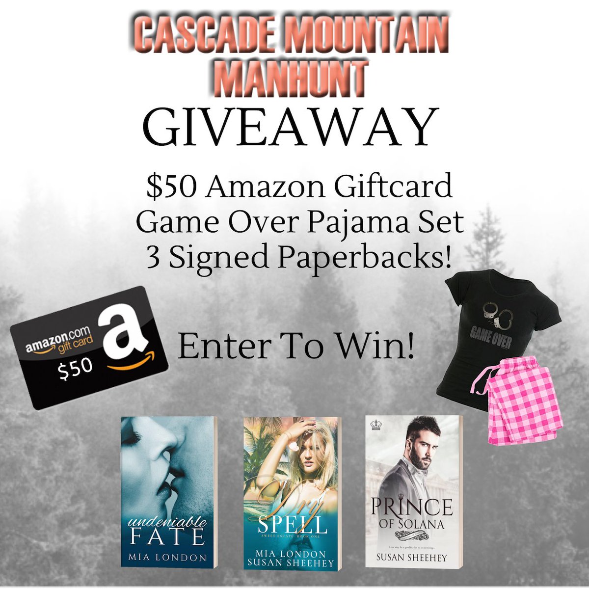 SusieQWriter's tweet photo. Join a mega giveaway with @MiaLondonAuthor &amp; I! Help celebrate the upcoming release of our super steamy romantic suspense duet, Cascade Mountain Manhunt! A lucky winner gets all these goodies!

https://t.co/AplnATgY0Y

Winner chosen May 19th #AmazonGiftCard #SignedBooks #PJs https://t.co/HjoVQe34mJ