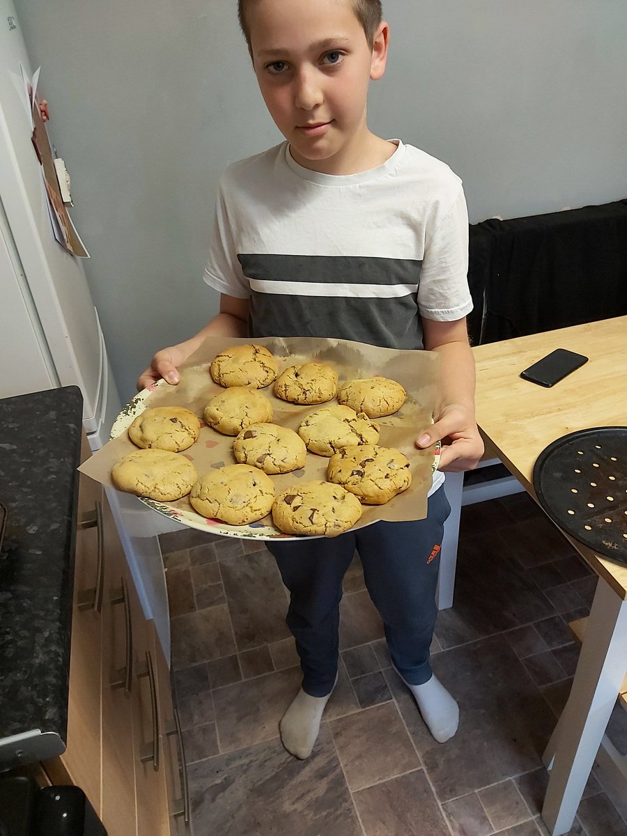 kay820108's tweet photo. @JCAWakefield  Lucas has  been bored and has lacked enthusiasm so far this week (missing his friends) so he's baked some gooey chocolate orange cookies to cheer himself up https://t.co/KGcYOGOZdF