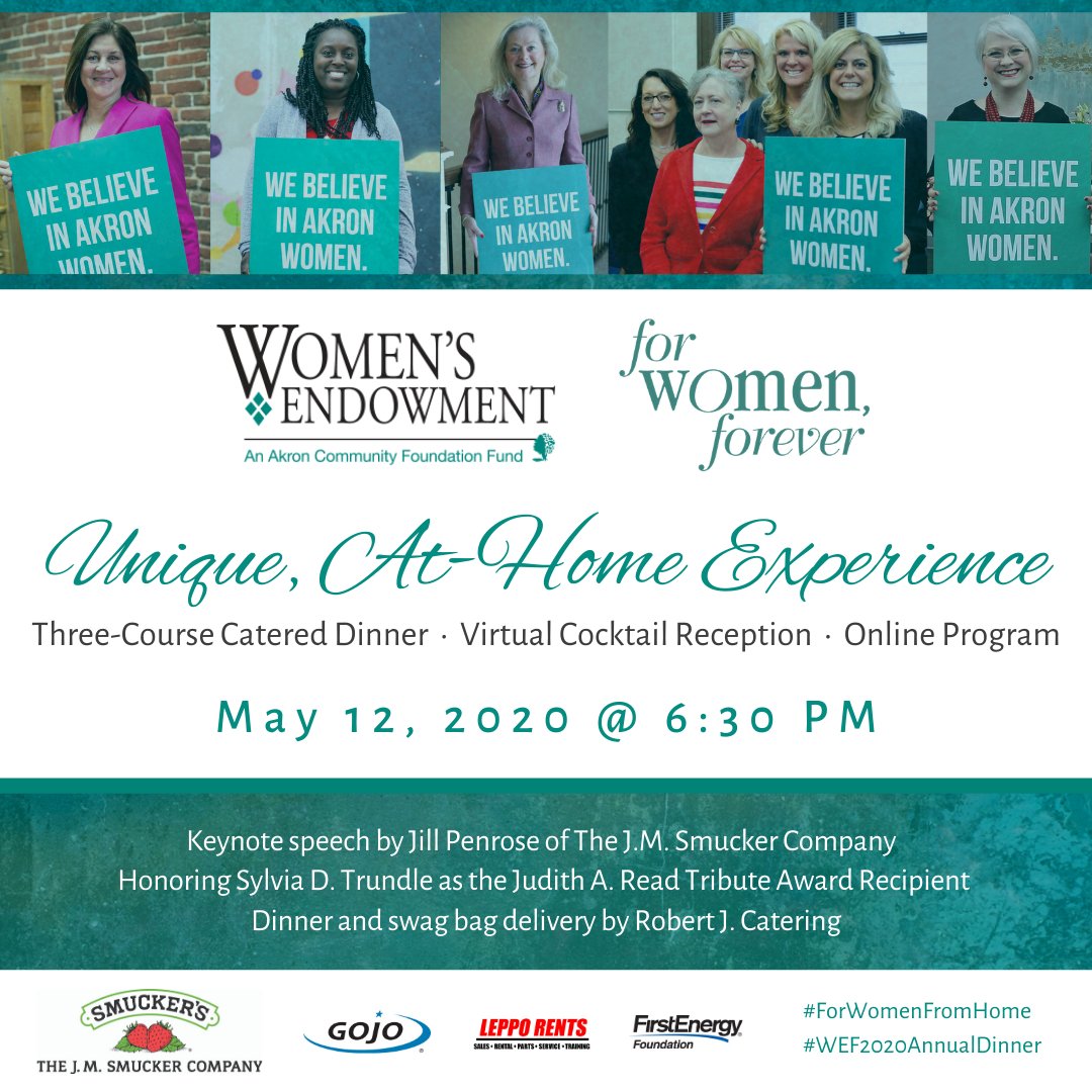 Our annual For Women Forever dinner benefiting the Women's Endowment Fund will be reimagined as as in-home digital experience on May 12. We are grateful for our community’s support, and we look forward to celebrating and uplifting Akron women with you in this new way!