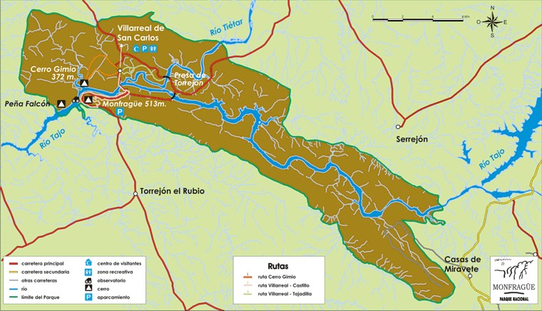 Parque Nacional de Monfragüe

Se encuentra aproximadamente en el cen-
tro de la provincia de Cáceres, en el triángulo que for-
marían las conocidas ciudades de Plasencia, Trujillo y
Navalmoral de la Mata. Su eje vertebrador lo consti-
tuye el río Tajo 

#COPAGeodiversidadESP20