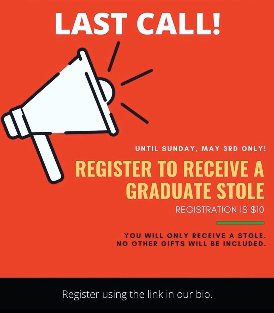 AACMSU's tweet photo. Due to the high demand of graduates who would still like to purchase a stole, AAC is opening registration until Sunday, May 3rd at 11:59pm. Registration is $10 and only includes a stole. You must fill out the form AND cash app. https://t.co/ZVg5TwNbqi