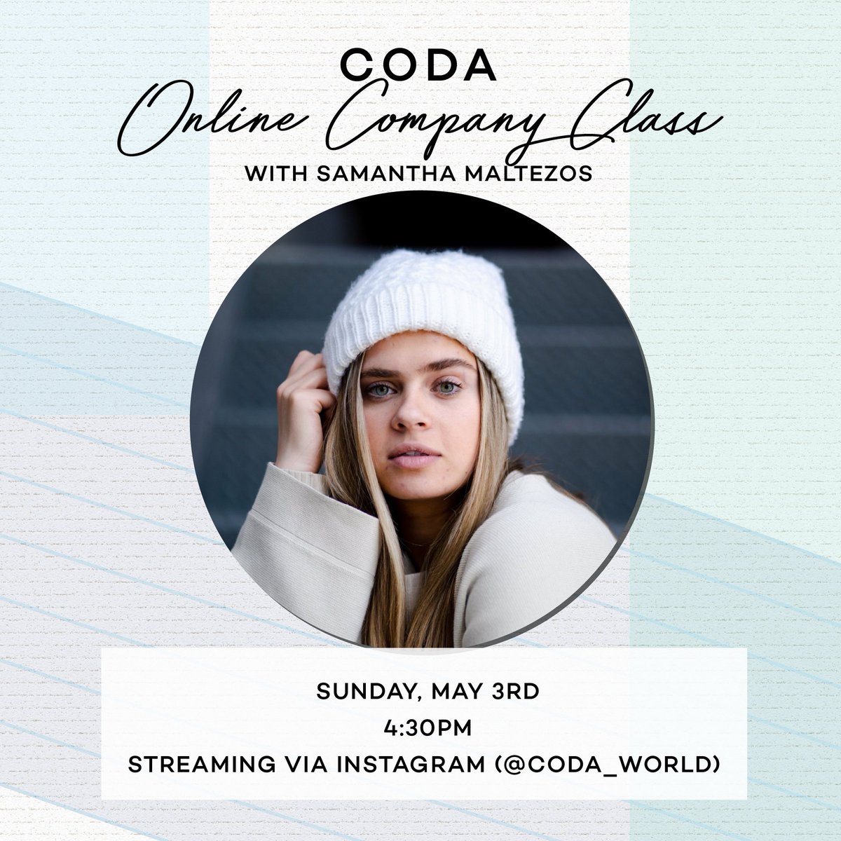 coda_world's tweet image. THIS SUNDAY – IG LIVE CODA COMPANY CLASS!

We&apos;re continuing our online company classes with our next one being taught by Samantha Maltezos – join us on our channel on May 3rd at 4:30pm!

#coocaw #stayhome #FreeDanceClass #OnlineDanceClass