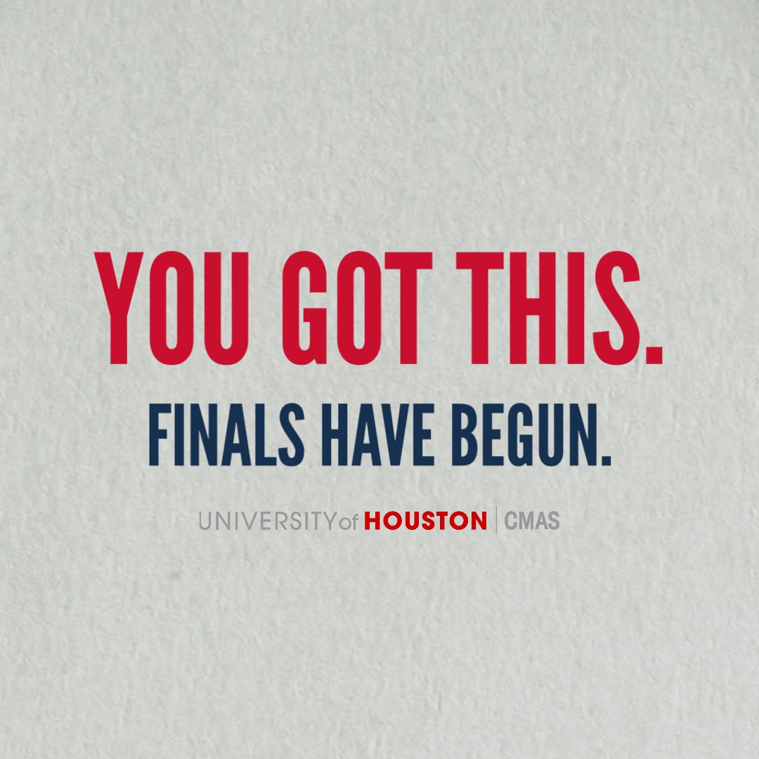 uhcmals's tweet photo. Coogs, classes are finished and finals have begun. 

You got this! Study hard, take breaks and stay positive! #UHTogether https://t.co/v7nZ6B8bK3